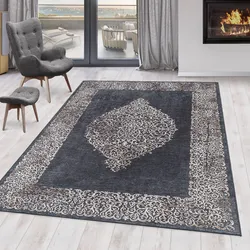Teppich AYYILDIZ TEPPICHE "FIESTA 4303", schwarz, B:160cm H:6mm L:230cm, Polyester, Teppiche, pflegeleichter Kurflorteppich, moderne Vintage Orient Optik