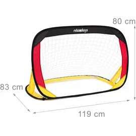 Relaxdays Pop-Up Tor 2er Set Deutschland, Mini-Fußballtor selbstentfaltend, HxBxT: 80 x 119 x 83 cm, schwarz-rot-gold