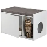 Relaxdays Katzenschrank mit Sitzauflage weiß/grau
