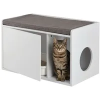 Relaxdays Katzenschrank mit Sitzauflage weiß/grau