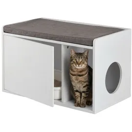 Relaxdays Katzenschrank mit Sitzauflage weiß/grau