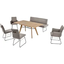 K+W Komfort & Wohnen Essgruppe K+W KOMFORT & WOHNEN "Giacomo IV", grau (stahl), Leder CLOUD, Ansteckplatte, Esstischbreite 160cm,Polsterbankbreite 172cm, Sitzmöbel-Sets, Essgruppe, Polsterbank in 2 Größen, 2 Kufenstühle, 2 Armlehnenstühle und 1 Tisch