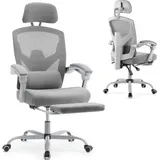 SWEETCRISPY Bürostuhl Ergonomisch - Ein Schreibtischstuhl mit Komfortarmlehnen, Ausgestattet mit Einer Bequemen Lendenwirbelstütze und Fußstütze, Office Chair Grau