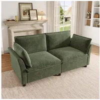 HAUSS SPOLE Loungesofa mit Armlehnenpolster,Zweisitzer Relaxsofa aus Chenille‐Stoff,Grün, Wohnzimmersofa Relaxsofa mit Chenille-Stoffbezug und Schaumstoffkern 1 Teile, Zweisitzer Lounge-Sessel mit Armlehnen für Wohnzimmer grün