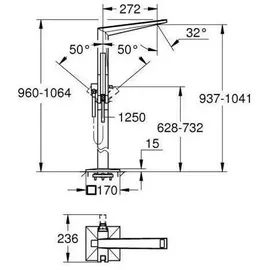 Grohe Allure Brilliant Private Collection Einhand-Wannenbatterie, inklusive Brauseset, Bodenmontage, Vanilla Noir Ceasarstone, Ausladung 270mm, 24424DC0, Farbe: Supersteel