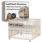 Sämann Laufgitter mit Matratze Cloud Air & Schlupfsprossen weiß/natur Premium | Gr.: 120x120 cm