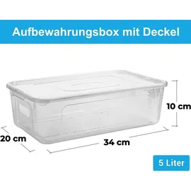 Centi 2er Set Aufbewahrungsboxen mit Deckel Plastikbox 5L transparent mit Griffen