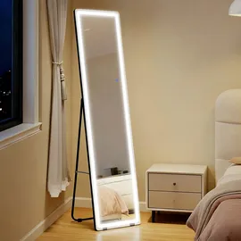 Homcom 2 in 1 Standspiegel, mit LED-Beleuchtung, Ankleidespiegel Aluminium, Glas