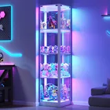TAGELIER Glasvitrine mit RGB-Beleuchtung, 173 cm Vitrine mit 4 Ebenen, Eckvitrine für Sammlerstücke/Spielzeug/Bücher, LED-Aufbewahrungsschrank (Weiße)