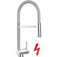 VIZIO Niederdruck Wasserhahn Vorfenster Küchenarmatur Umklappbar 6 CM mit 360° Schwenkbarem Auslauf Abnehmbare 2 Strahl Brause Verchromt Grau