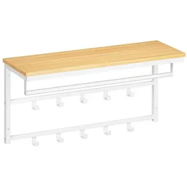 HOOBRO Wandgarderobe mit Ablage 80 x 30 x 42 cm Weiß/Natürliche Holzfarbe