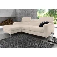 Ecksofa COTTA "Sammy L-Form", beige (creme), B:226cm H:92cm T:105cm, Microfaser PRIMABELLE (100% Polyester);NaturLEDER in Sitz und Rücken/Kunstleder im Korpus;NaturLEDER (echtes Rindsleder), Rückseite mit Spannstoff bezogen, Sofas, Ecksofa, mit Kopfteilverstellung, wahlweise mit Bettfunktion