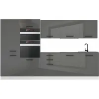 Küchenzeile Küchenblock Grace - Küchenmöbel 300 cm Einbauküche Vollausstattung ohne Elektrogeräten mit Hängeschränke und Unterschränke, ohne