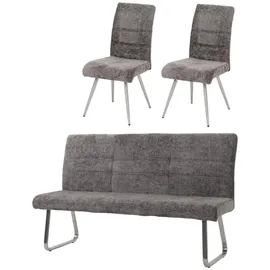 MCW Esszimmer-Set MCW-G55, 2er-Set Stuhl + Sitzbank 180cm, Edelstahl gebürstet Stoff/Textil Chenille ~ dunkelgrau