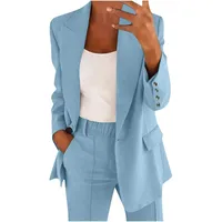 long blazer für damen Hosenanzug Damen Elegant Festlich Blazer Zweiteiliges Hosenanzüge mit Knöpfen Business 2 Teiler Einfarbig Anzug Set Hohe Taille Anzughose Büro Freizeitanzug Große Größen Sakko - L