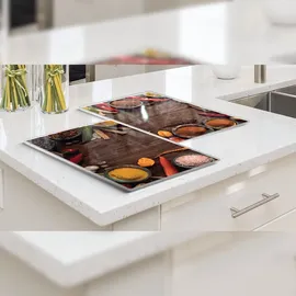 ALLboards Glas Herdabdeckplatte Schneidebrett GEWÜRZE ORIENTALISCHES ZUTATEN 2er Set Arbeitsplatte Herdschutz Deko Gehärtetes Glas, 2 Stück – 52x30cm