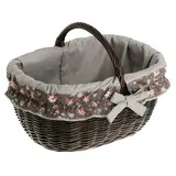 e-wicker24 Alles aus Weide Einkaufskorb aus Weide, Weidenkorb in wengegrau, oval, Bügelkorb mit Garnierung, Geschenkkorb