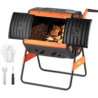 Vevor Komposttrommel 200 L, Tumbling-Komposter Outdoor mit 2 Schiebetüren & Belüftungssystem & Doppelkammern, Kompostbehälter aus PP & Kohlenstoffstahl für Garten-, Küchen- und Hofabfälle