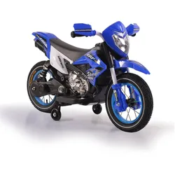Moni Kinder Elektromotorrad Super Moto FB-6186 Luftreifen Musik Licht Stützräder blau