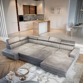 masseno Ecksofa Polyester U-Form mit Schlaffunktion 2-Sitzer Lila