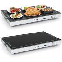 COSTWAY Warmhalteplatte elektrisch, Speisewärmer mit Gehärteter Glasoberfläche und Thermostat bis 120°C, Warmhaltegerät Buffetwärmer Edelstahl für Buffets, Partys 56,5 x 37 cm