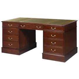 Casa Padrino Schreibtisch Mahagoni Dunkelbraun / Grün / Gold