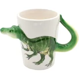 Dekohelden24 Kaffeebecher Kaffeetasse mit Dino aus Keramik - Motiv: Velociraptor - Größe: ca. H/Ø: 11 x 7 cm/Fassungsvermögen: ca. 300ml, Grün, OOB-788319-Raptor