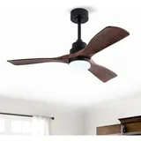 107 Cm/42 Zoll Deckenventilator Mit Licht Und Fernbedienung, Modernes 3-blatt-design In Walnussfarbe, Deckenventilator Im Landhausstil Mit Beleuchtung