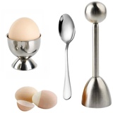 JSQJ Eierköpfer Edelstahl 304 Eieröffner Set Eier Cutter Eierschale Egg Cracker Zeitsparender Eierschneider zum harte und weiche Eier, mit Eierbecher und Eier-Löffel