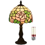 Uziqueif Rosen Tiffany Lampe, 8 Zoll Tiffany Style Tischlampe, Tischlampen für Schlafzimmer Nachttischlampe Arbeitszimmer Office, Metallsockel