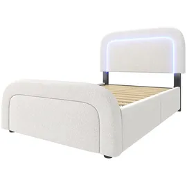 AUTOLOCK Polsterbett Bettgestell mit USB Typ C Ladefunktion LED-Beleuchtung 2 Schubladen, Einzelbett Polsterbett 90x200cm - Weiß
