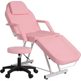 ALLINLIFE Massageliege Klappbar Kosmetikliege mit Rollhocker 3 Zonen Höhenverstellbar Massagetisch Massagebett mit ergonomischer Kopfstütze, Bezug, Armablage, Kissen (Rosa)