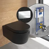 Villeroy & Boch Embrace Wand-WC, Komplett-SET, mit Vorwandelement und ViConnect 200S Betätigungsplatte,