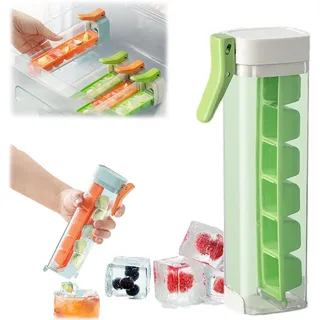 1 Hand 1 Press Ice Cube Tray,2024 New Ice Cube Trays with Easy Release Trigger,One Hand Press Ice Cube Tray, 6 Square Ice Cube Mold,Ice Cube Trays for Freezer,Mini Ice Cube Trays Portable (Green)