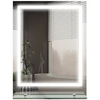 kleankin Badspiegel mit Beleuchtung 70 x 50 cm Rechteckiger Wandspiegel led Spiegel mit Touchschalter, Memory-Funktion Lichtspiegel Beschlagfrei