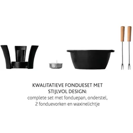 Boska Fondueset Party Mini - Fondue für Käsefondue - Mit teelicht - 300 ml - Spülmaschinenfester - Fonduetopf - Schwarz - Gusseisen