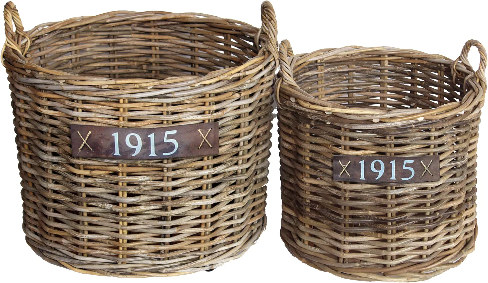 Korb Rattan S/2 D50/60cm H42/48cm mit Rollen  - natur