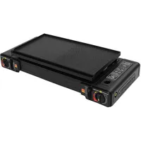 LANNADD Campingkocher 2 Flammig – Tragbarer Gaskocher mit Grillplatte & Tragetasche, Tragbarer 2-Brenner Set, 2500 W pro Brenner, Gaskocher Grill Piezozündung & Überdruckschutz(Ohne Kraftstoff)