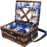 Picknickkorb für 2 Personen aus Weide mit Porzellangeschirr, Edelstahl Besteck, Sektgläsern aus Echtglas, Thermoskanne mit Becher und Tischdecke 41 x 31 x 19 cm