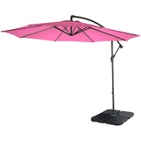 Mendler Ampelschirm Acerra, Sonnenschirm Sonnenschutz, Ø 3m neigbar, Polyester/Stahl 11kg ~ pink mit Ständer