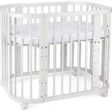 Waldin Babybett Beistellbett aus Holz, Matratze, Belüftet, Boden 5-Fach Verstellbar, weiß