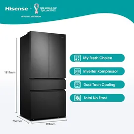 Hisense RF540N4SBF2 French Door (480 l, 1817 mm hoch, Schwarz)