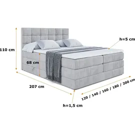 altdecor Boxspringbett APO KING - 160 x 200 - H3/H4 - Hellgrau