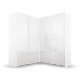 Rauch Quadra Eckschrank inkl. Türendämpfer und Schubladeneinsatz, mit Glastüren weiß 4-trg., 2 Kleiderstangen, 12 Einlegeböden, 3 Schubkästen, BxHxT 181x210x187 cm