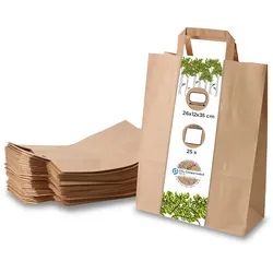 BIOZOYG 25 Stück Tragetasche L 26 x 12 x 35cm Papiertüte reißfest braun kompostierbar Einkaufstasche Papiertasche Einkaufstüte umweltfreundlich