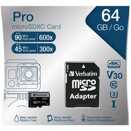 Verbatim microSDXC Pro 64GB Class 10 UHS-I U3 + SD-Adapter