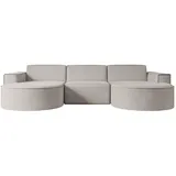 altdecor Ecksofa in U-Form Corner Sofa Bett Eckcouch Couch L-Form Wohnlandschaft Cauchsofa MARI-U1-299x165x78 cm, Hellbraun,