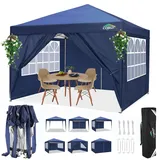 COBIZI Faltpavillon 3x3, Pavillon 3x3 Wasserdicht Stabil Winterfest mit|8X Heringe|4X Windseil|UV-Schutz 50+|Hoch Dichte Plane|Party Zelt Pavillon 3x3 Faltbar mit 4 Seitenwnden& Tasche(Navy Blau)