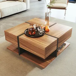 Merax Hochglanz-Couchtisch, Tisch mit 4 Schubladen, einzigartige Farbabstimmung und Liniendesign, Stauraum unten, braun