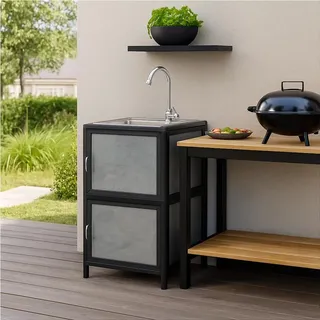 Hti-Living Spüle mit Unterschrank für Outdoorküche Grau